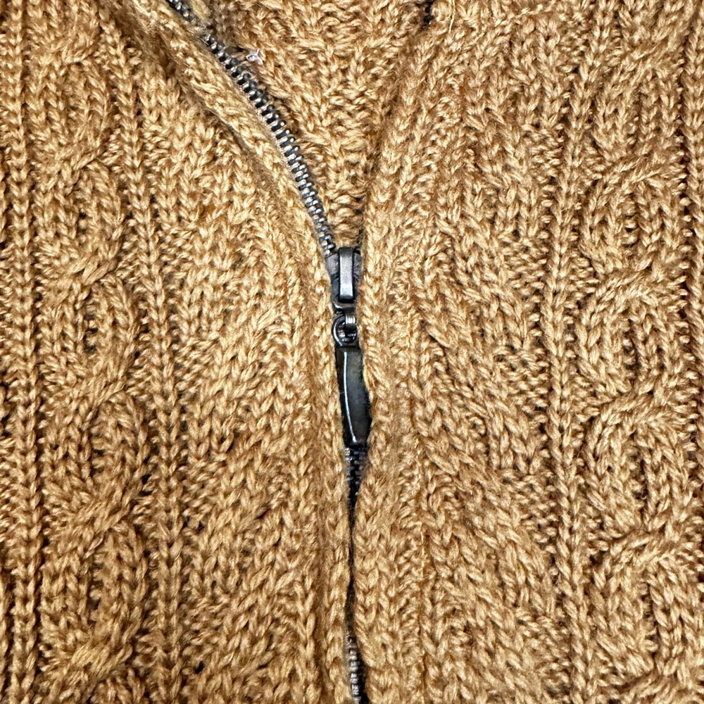 Inis Crafts Women’s 100% Merino Wool Irish Cable Knit Zip Sweater Mustard - Picture 4 of 10